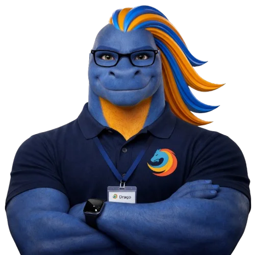 Mascote Softagon de braços cruzados, representando o programa de parceria de revenda