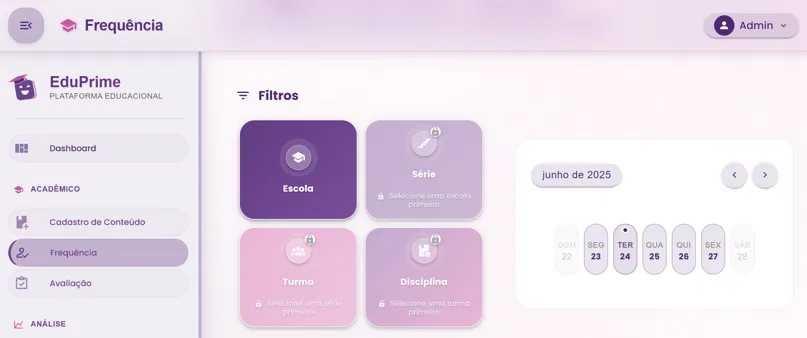 Interface do sistema EduPrime - Gestão Escolar Municipal